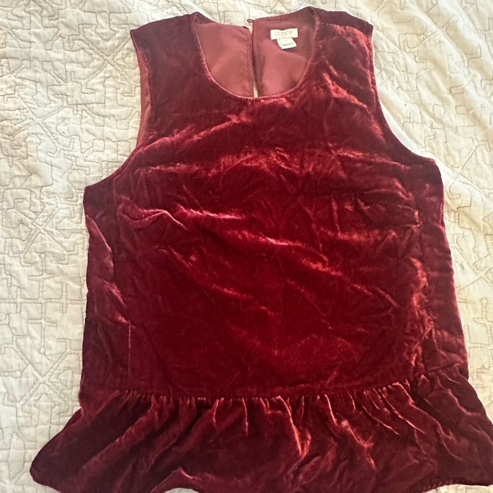 J Crew Velvet Peplum Sleeveless Top in Wine Red
